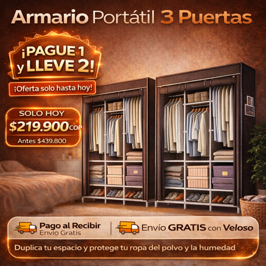 Armario Portátil 3 Puertas | ¡PAGA 1 Y LLEVA 2! | Compra uno y llévate otro gratis.🔥