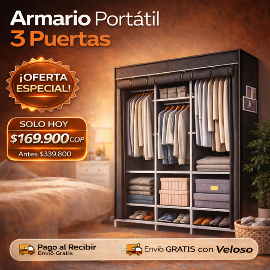 🏠Armario Ropero Portátil 3 Puertas - ÚLTIMO DÍA CON PRECIO ESPECIAL🔥