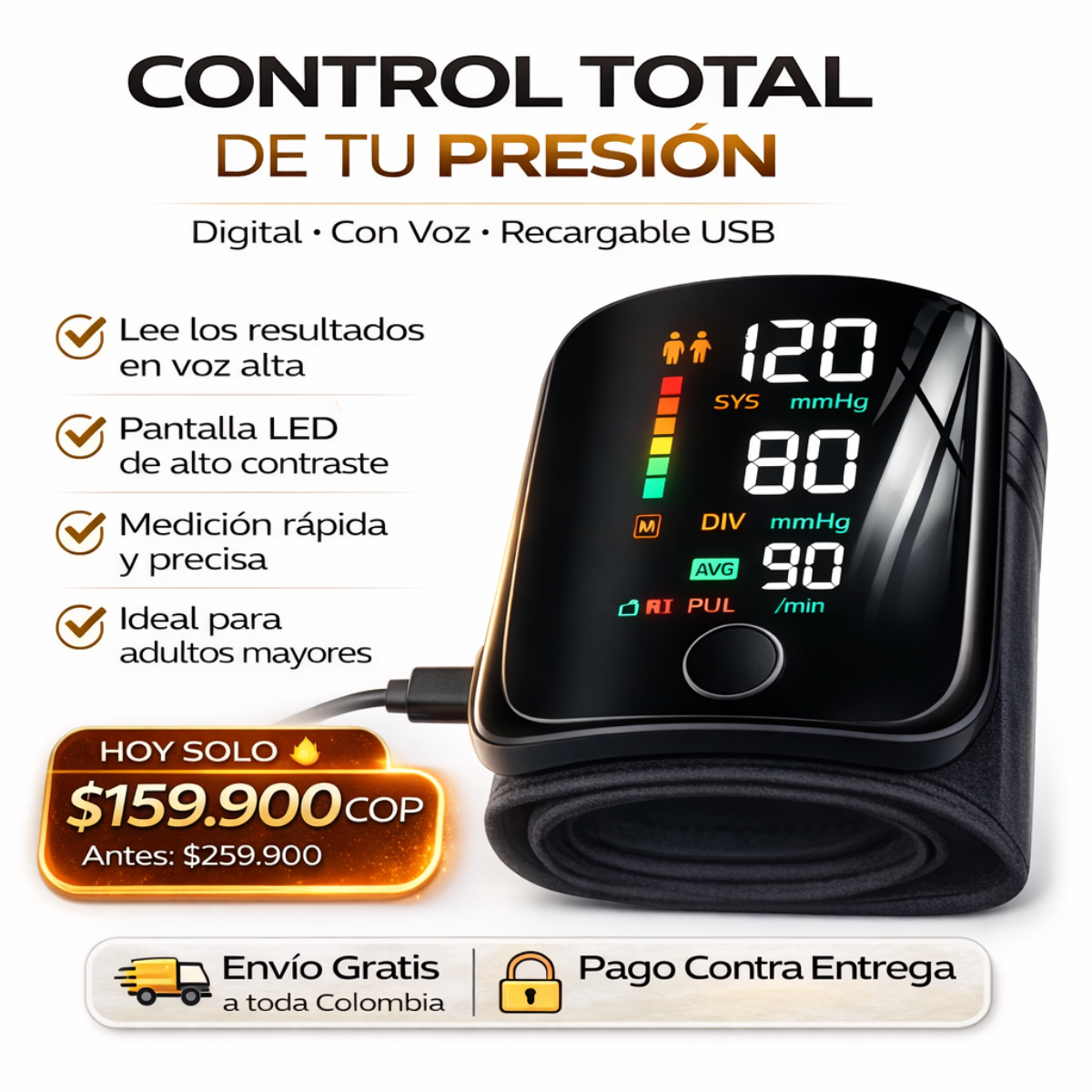 TENSIÓMETRO DIGITAL DE PULSO CON VOZ | ESTUCHE REGALO ESPECIAL | HOY 50% OFF🔥