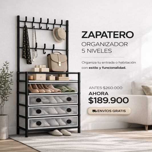 Zapatero 5 Niveles con Perchero | Antipolvo + Envío Gratis