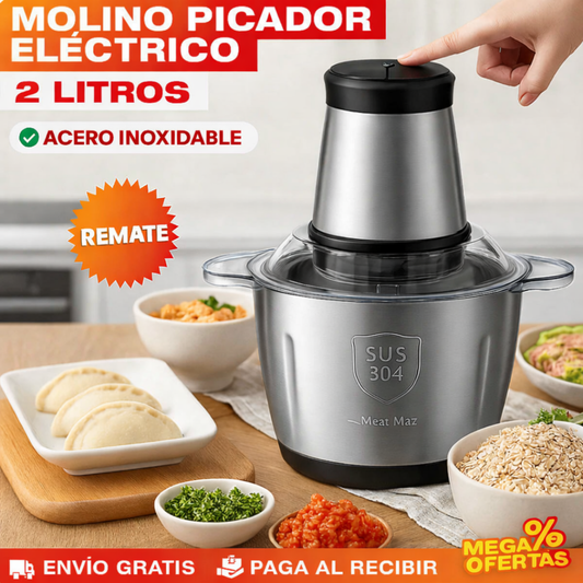 MOLINO PICADOR ELÉCTRICO 2 LITROS - ACERO INOXIDABLE 🔥